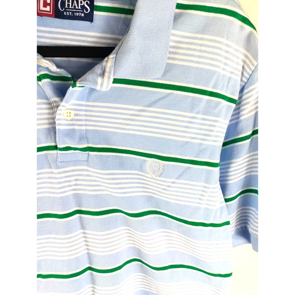 Chaps Mens Polo Shirt Blue Green White Stripe Size X Large - Picture 3 of 7